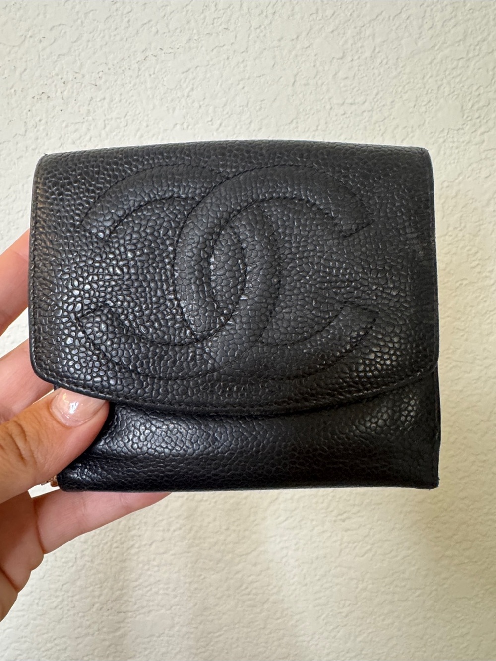 CHANEL Black Quilted Caviar Leather Card & Key Pouch